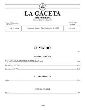 169 Gaceta, Viernes 5 De Septiembre 2014