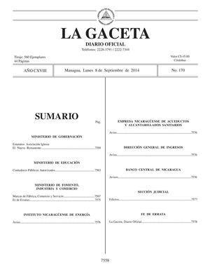 170 Gaceta, Lunes 8 De Septiembre 2014