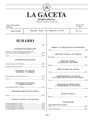 171 Gaceta, Martes 9 De Septiembre 2014