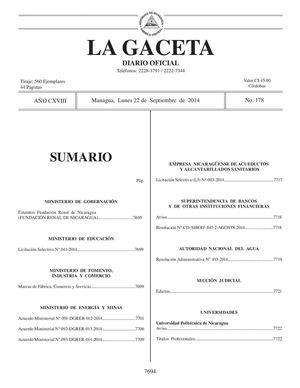 178 Gaceta, Lunes 22 De Septiembre 2014