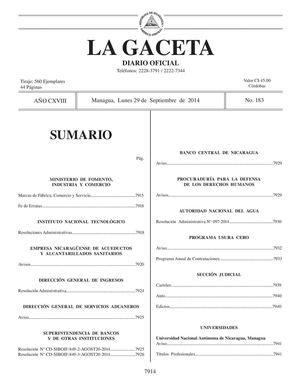183 Gaceta, Lunes 29 De Septiembre 2014