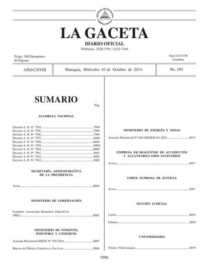 185 Gaceta, Miércoles 01 De Octubre 2014