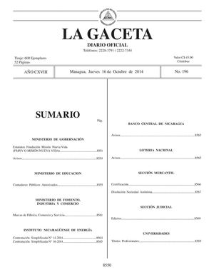196 Gaceta, Jueves 16 De Octubre 2014