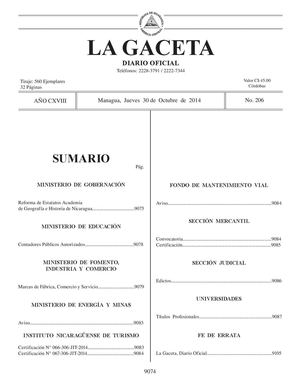 206 Gaceta, Viernes 30 De Octubre 2014