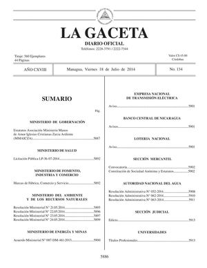 134  Gaceta, Viernes 18 De Julio 2014