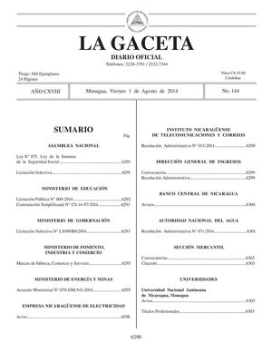 144 Gaceta, Viernes 1 De Agosto 2014