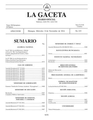 215 Gaceta, Miercoles 12 De Noviembre 2014