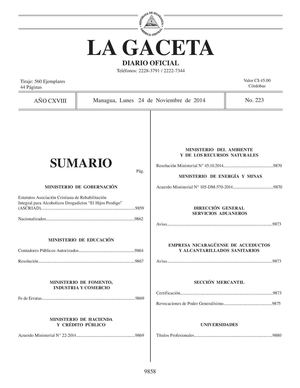 223 Gaceta, Lunes 24 De Noviembre 2014