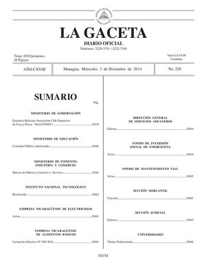 230 Gaceta, Miércoles 3 De Diciembre 2014