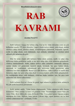 RAB KAVRAMI = Ebu Abdulmumin Tekin Mıhçı =.