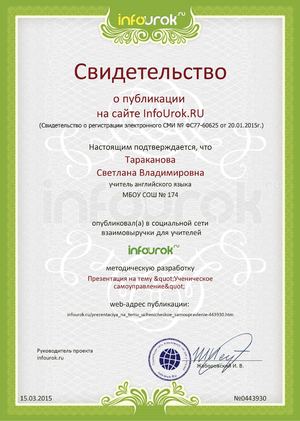 Свидетельство о публикации