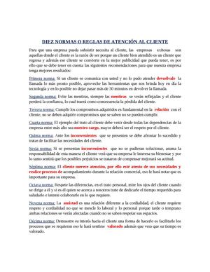 Diez Normas O Reglas De Atención Al Cliente