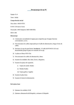 Desmontaje De Un Pc