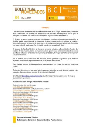 Boletín de Novedades nº 84 de la Biblioteca de Cultura