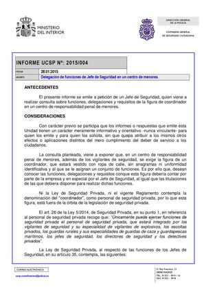 Delegación de funciones de Jefe de Seguridad en un centro de menores.