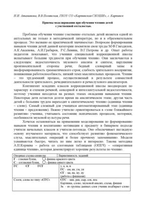 Приемы моделирования при обучении чтению детей  с умственной отсталостью.
