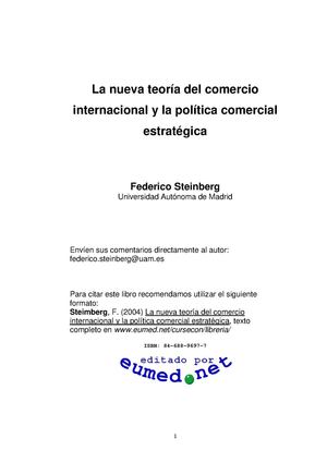 La Nueva Teoría Del Comercio Internacional Y La Política Comercial Estratégica