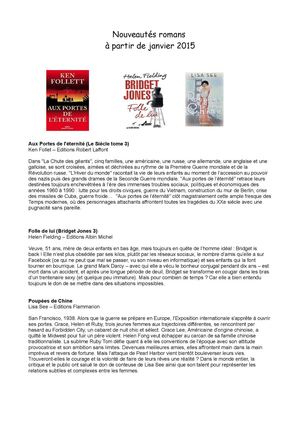 Nouveautés Romans Jan 2015