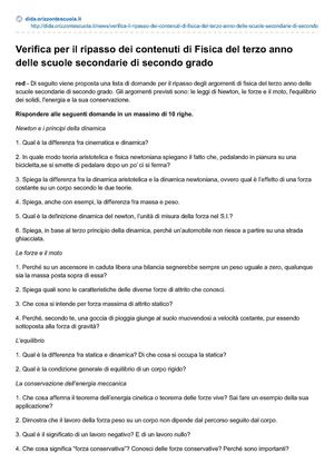 Ripasso Dei Contenuti Di Fisica Del Terzo Anno Delle Scuole Secondarie Di Secondo Gra