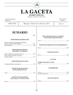 15 Gaceta, Viernes 25 De Enero 2013