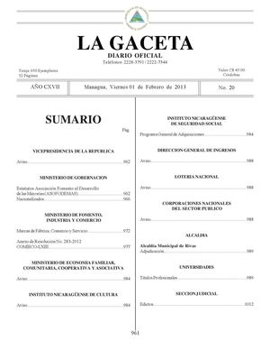 20 Gaceta, Viernes 1 De Febrero 2013