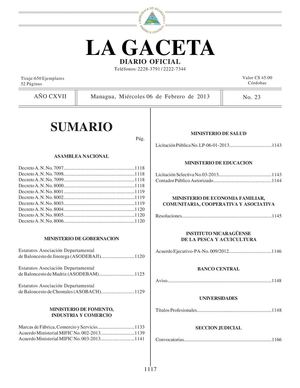 23 Gaceta, Miércoles 6 De Febrero 2013