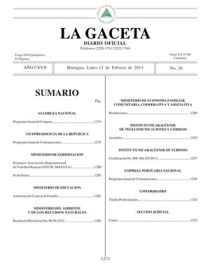 26 Gaceta, Lunes 11 De Febrero 2013