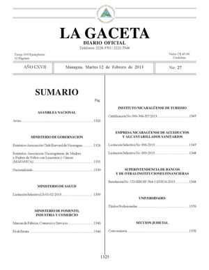 27 Gaceta, Martes 12 De Febrero 2013