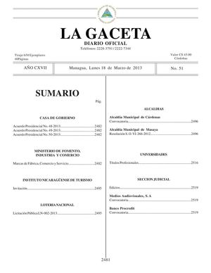 51 Gaceta, Lunes 18 De Marzo 2013
