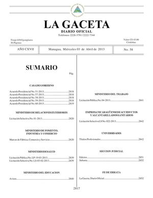 58 Gaceta, Miércoles 3 De Abril 2013