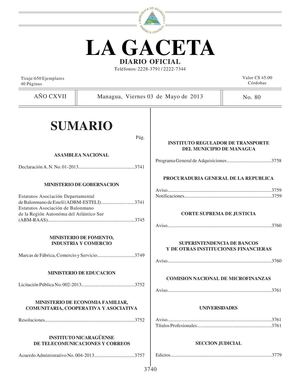 80 Gaceta, Viernes 03 De Mayo 2013