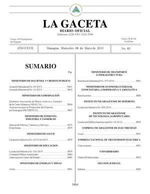83 Gaceta, Miércoles 08 De Mayo 2013