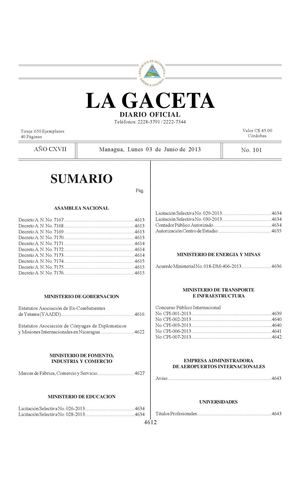 101 Gaceta, Lunes 03 De Junio 2013