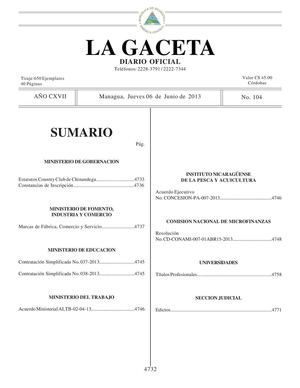 104 Gaceta, Jueves 06 De Junio 2013