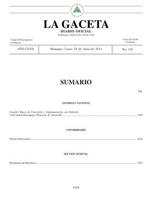 116 Gaceta, Lunes 24 De Junio 2013
