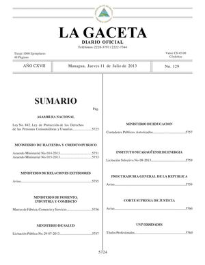129 Gaceta, Jueves 11 De Julio 2013