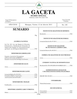 130 Gaceta, Viernes 12 De Julio 2013