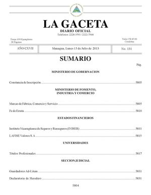 131 Gaceta, Lunes 15 De Julio De 2013 Correcta