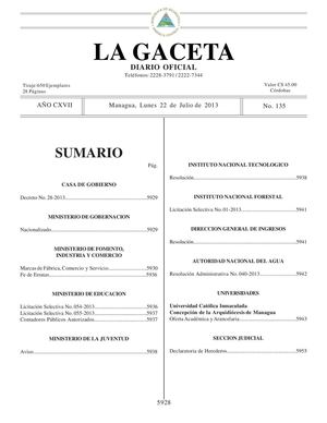 135 Gaceta, Lunes 22 De Julio 2013