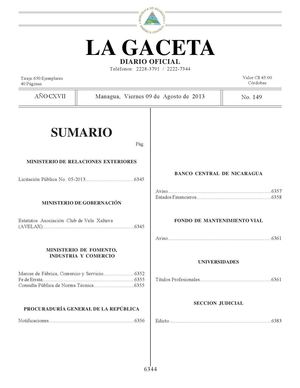 149 Gaceta, Viernes 9 De Agosto 2013