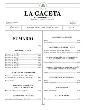156 Gaceta, Martes 20 De Agosto 2013
