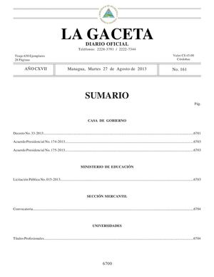 161 Gaceta, Martes 27 De Agosto 2013