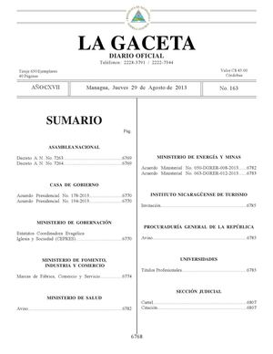 163 Gaceta, Jueves 29 De Agosto 2013