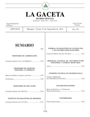 174 Gaceta, Viernes 12 De Septiembre 2013