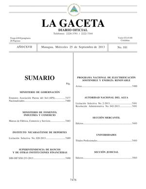 181 Gaceta, Miércoles 25 De Septiembre 2013