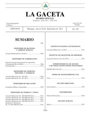 182 Gaceta, Jueves 26 De Septiembre 2013
