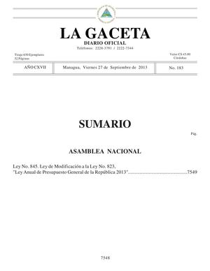 183 Gaceta, Viernes 27 De Septiembre 2013