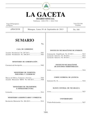 184 Gaceta, Lunes 30 De Septiembre 2013