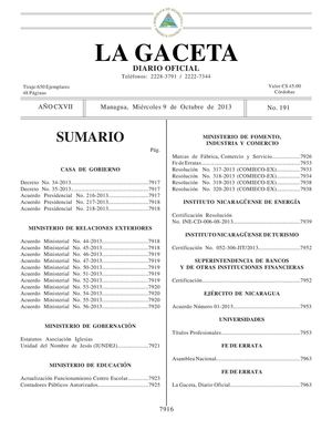 191 Gaceta, Miércoles 9 De Octubre 2013