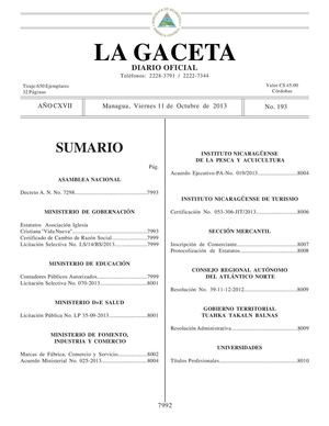 193 Gaceta, Viernes 11 De Octubre 2013